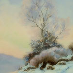 2020, Zima nad jeziorem, Winter am See, olej na płótnie, 20 x 30 cm.