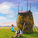 2011, sianokosy, olej na płótnie, 30 x 40 cm.