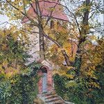 2024, Jesień, Kościół w Löhme, olej na płótnie lnianym, 40 / 60 cm. cm.