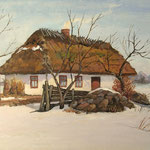 2023, Zima na wsi, olej na płótnie, 35,5 / 49,5 cm.