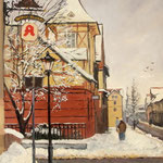 2015, Zima w mieście, Winter in the Town, Winter in der Stadt,  olej na sklejce, 30 x 40 cm.