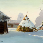 2017, Zima na wsi, olej na płótnie lnianym, 30 x 40 cm.
