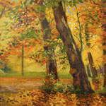 2015, Jesień w parku, Herbst im Park, olej, płótno lniane, 34 x 34 cm.