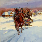 2011, W drodze na targ, unterwegs zum Markt, olej na płótnie, 28 x 35 cm.