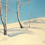 2015, Brzozy w śniegu, birches in the snow, Birken im Schnee, olej na płótnie lnianym, 30 x 40 cm.