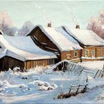 2011, Zima na wsi, olej na płótnie, 30 x 40 cm. 冬季在農村, Зима, снег, деревня
