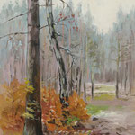 2021, Jesień w lesie, olej na sklejce z płótnem, 20 x 30 cm.