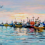 2009, przystań w Kuznicy, olej na płótnie, 30 x 40 cm.