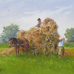 2014, Sianokosy, Heuernte, Hay harvest, olej na płótnie lnianym, 30 x 40 cm.