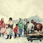 2007, Przy saniach, akwarela wg A. Setkowicza, A4.
