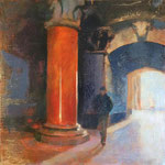 Robert Sampson,, “Red Column”, 14” x 14”, oil on board