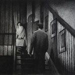 Rick Buttari, "Breakup on the Stairs", 17” x 20”, charcoal on paper