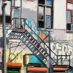 Nicole Maye Luga, "Girard Ave Fire Escape", oil on panel, 5" x 5"