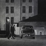 Rick Buttari, "Underground Garage", 16” x 21”, charcoal on paper