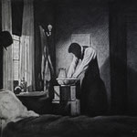 Rick Buttari, "Man at Wash Basin", 20” x 25”, charcoal on paper