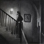 Rick Buttari, "Woman Ascending Stairs", 17” x 21”, charcoal on paper