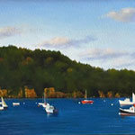 Eliza Auth, “Cocktail Hour, Southwest Harbor”, 12" x 36", oil on canvas