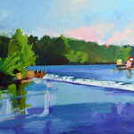Kate Kern Mundie, "Schuylkill Dam", 9" x 12", oil on panel