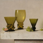 Carlo Russo, "Three Amber Glasses", 14" x 13", oil/panel