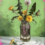 Nancy Bea Miller, "Dandelions and Greens", 14" x 11", oil