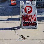 Nicole Maye Luga, "Parking Lot Strut", 4" x 4", oil on panel