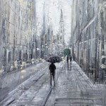 Gregory Prestegord, "Walking Towards City Hall", 24" x 24”, oil on canvas