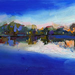 Kate Kern Mundie, "The Lakes (Sunset)", oil on panel, 6" x 12"