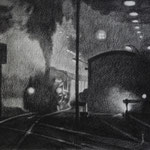Rick Buttari, "Steam Engine Shed", 16" x 20”, charcoal on paper