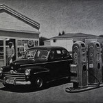 Rick Buttari, "Service Station", 20” x 28”, charcoal on paper