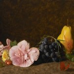 Carlo Russo, "Flowers and Fruit", 9" x 12", oil/panel