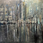 Gregory Prestegord, "Night Rain Market at Around City Hall", 48" x 48", oil on panel