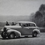 Rick Buttari, "White Car in Landscape", 17” x 21”, charcoal on paper