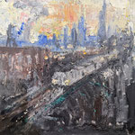 Gregory Prestegord, "Over Fishtown", 12" x 12”, oil on panel