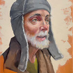 Nancy Bea Miller, "Robert in his Cool Hat", 16” x 12”, oil on canvas