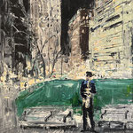 Gregory Prestegord, "Jazz in Rittenhouse", 30" x 18", oil