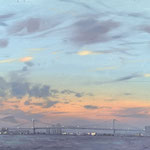 5. Kelly Micca, "Ben Franklin Bridge Sunset", 8” x 10”, oil on aluminum