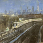 Gregory Prestegord, "Night Train", 48” x 48”, oil on linen
