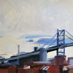 Kate Kern Mundie, "Ben Franklin Bridge Haze", 9" x 12", oil on panel