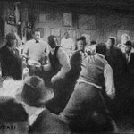 Rick Buttari, "Bar Brawl", 14” x 17”, charcoal on paper