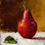 Nancy Bea Miller, "Red Pear and Leaf", 8” x 6”, oil on linen