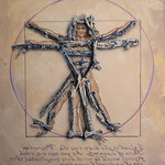 Fred Danziger, "Vitruvian Man as Stick Figure", 14" x 11", gouache
