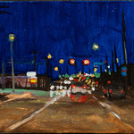 Nicole Maye Luga, "Night Lights", 2" x 3", oil on panel