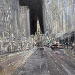Gregory Prestegord, "The City is Moving", 30" x 30”, oil on panel