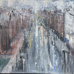 Gregory Prestegord, "Overlooking Old City in the Rain", 12” x 35”, oil on panel
