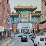 Shushana Rucker, "Chinatown Gate", oil on panel, 14" x 18"
