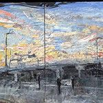 Gregory Prestegord, "Delaware Ave. Fishtown", 17” x 60”, oil & epoxy on panel