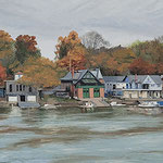 Shushana Rucker, "Fall at Boathouse Row", oil on panel, 12" x 36"
