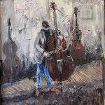 Gregory Prestegord, "Man on Bass", oil