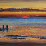 Fred Danziger, “Bay Sunset”, 8" x 10", gouache