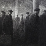 Rick Buttari, "Commuters", 17” x 22”, charcoal on paper